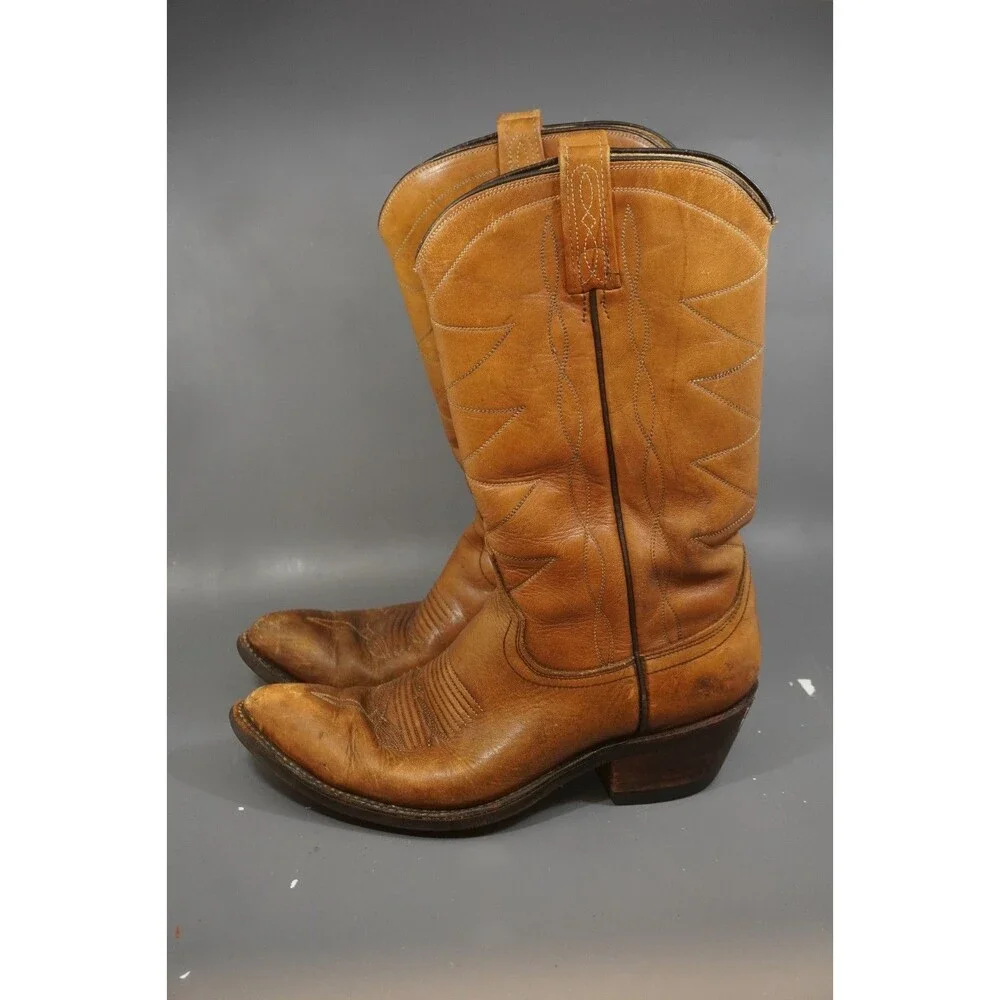 Vtg 60s Acme Honey Cognac Leather Cowboy Boots Mens 9 Avonite Hypalon Work